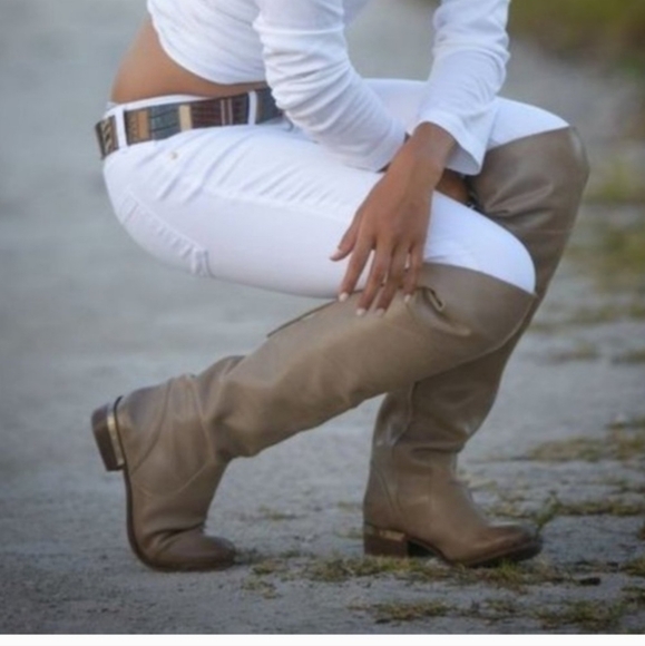 MLE Mia Limited Edition Taupe Tan Brown Lieutenant Over The Knee Boots OTK - Picture 5 of 6